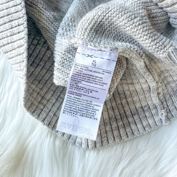 BANANA REPUBLIC WOOL MENS XL POPOVER SHAWL COLLAR CHUNKY SWEATER GRAY HEATHER - Picture 6 of 7